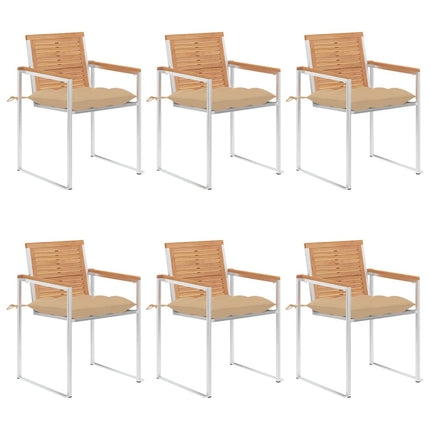 Trädgårdsstolar 6 st med dynor massiv teak