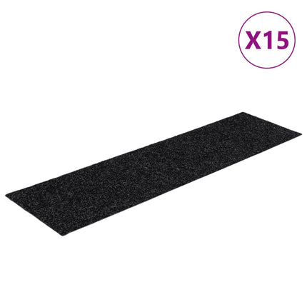 Trappmattor självhäftande 15 st 76x20 cm svarta rektangulära