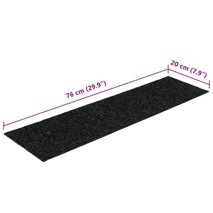 Trappmattor självhäftande 15 st 76x20 cm svarta rektangulära
