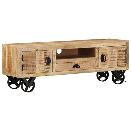 Tv-bänk med hjul 110x30x37 cm grovt mangoträ