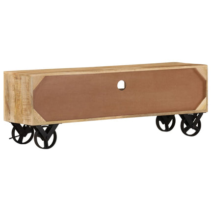 Tv-bänk med hjul 110x30x37 cm grovt mangoträ