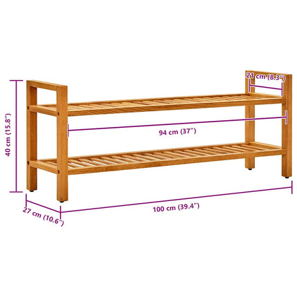 Skohylla med 2 hyllor 100x27x40 cm massiv ek