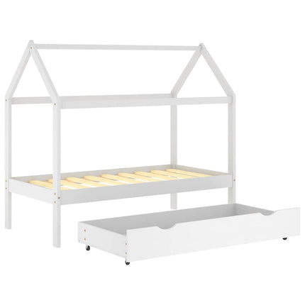 Barnsäng med låda vit massiv furu 80x160 cm