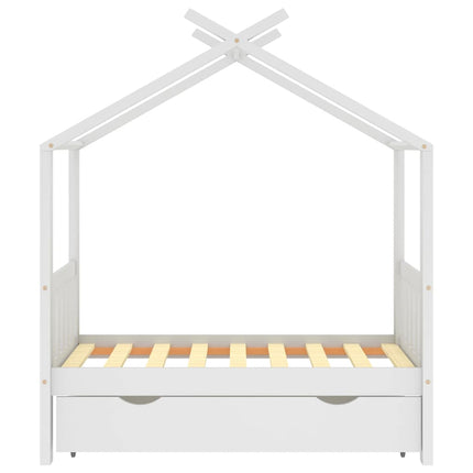 Barnsäng med låda vit massiv furu 70x140 cm