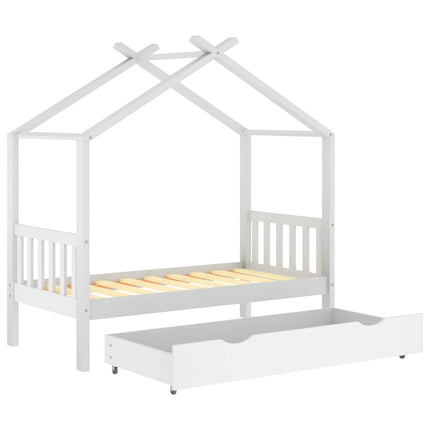 Barnsäng med låda vit massiv furu 80x160 cm