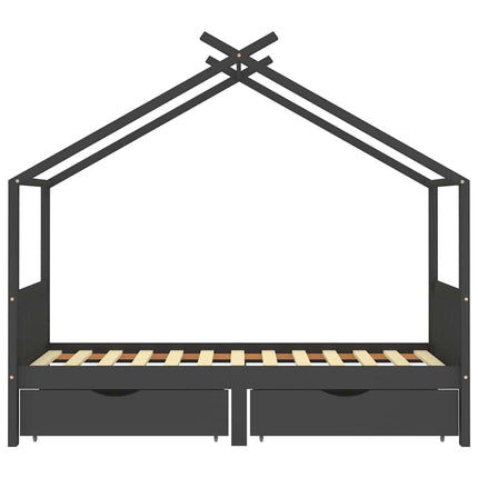 Barnsäng med lådor mörkgrå massiv furu 90x200 cm