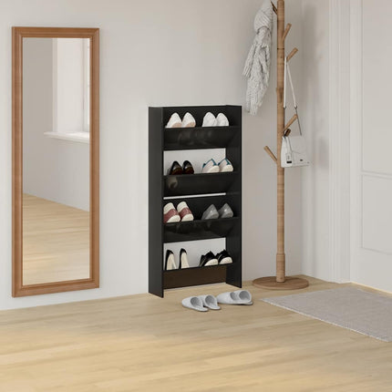 Väggmonterat skoställ 2 st svart högglans 60x18x60cm konstr trä