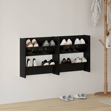 Väggmonterat skoställ 2 st svart högglans 60x18x60cm konstr trä