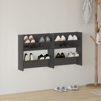 Väggmonterat skoställ 2 st grå högglans 60x18x60 cm konstr trä