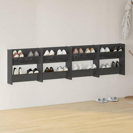 Väggmonterat skoställ 4 st grå högglans 60x18x60 cm konstr trä
