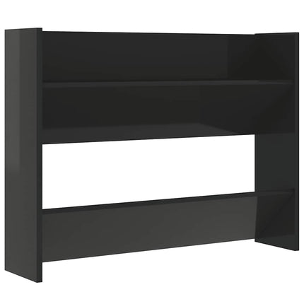Väggmonterat skoställ svart högglans 80x18x60cm konstruerat trä