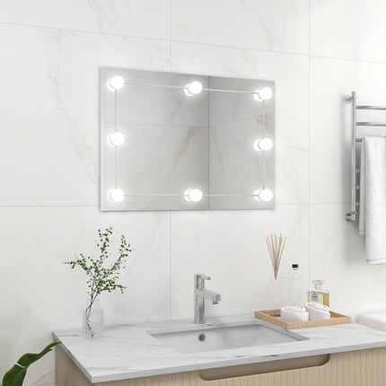 Väggspegel utan ram LED-belysning rektangulär