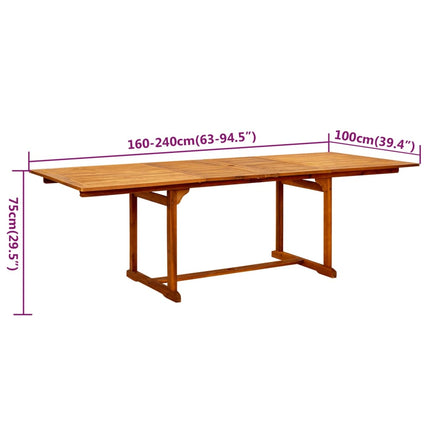 Matgrupp för trädgården 7 delar massivt akaciaträ 160-240 cm