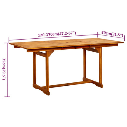 Matgrupp för trädgården 5 delar massivt akaciaträ 120-170 cm