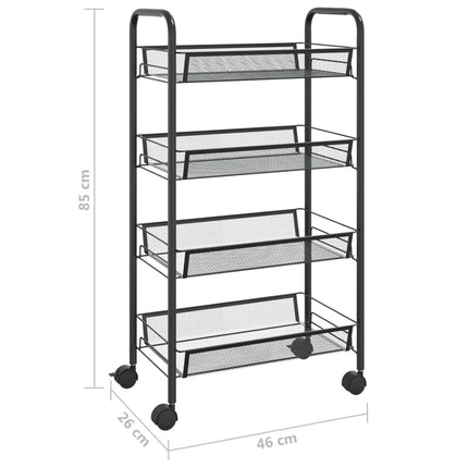 Rullvagn 4 våningar svart 46x26x85 cm järn