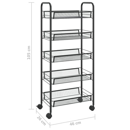 Rullvagn 5 våningar svart 46x26x105 cm järn