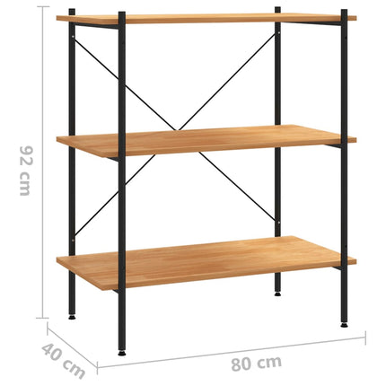 Hylla med 3 våningar svart och ek 80x40x92 cm