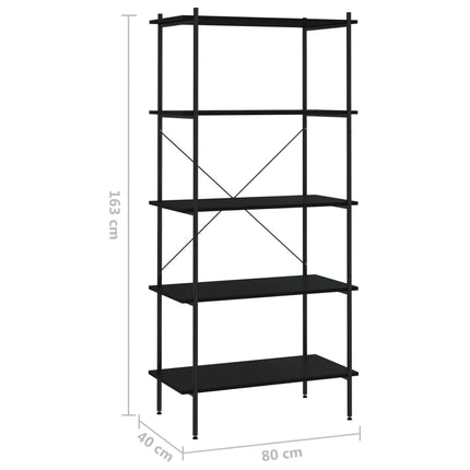 Hyllenhet med 5 hyllplan svart 80x40x163 cm