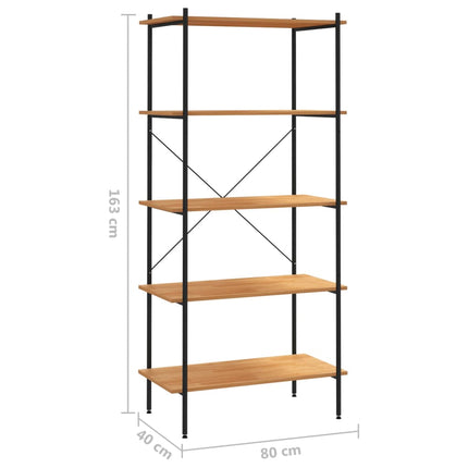 Hyllenhet med 5 hyllplan svart och ek 80x40x163 cm
