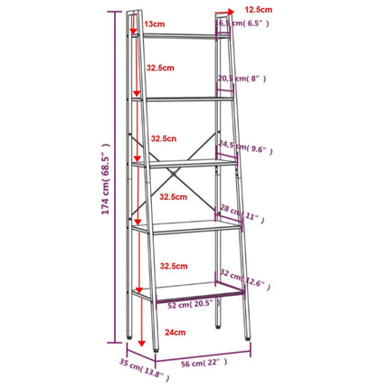 Hylla 5 plan mörkbrun och svart 56x35x174 cm