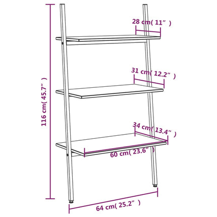 Hylla 3 hyllplan svart 64x34x116 cm