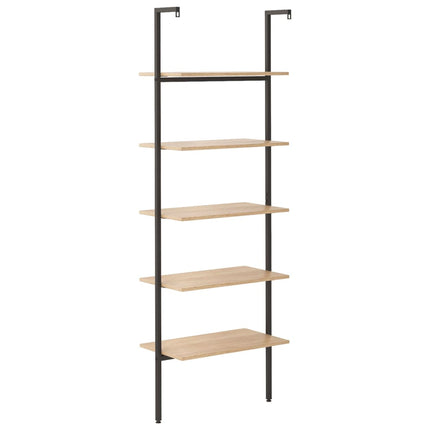Hylla 5 hyllplan ljusbrun och svart 64x35x185 cm