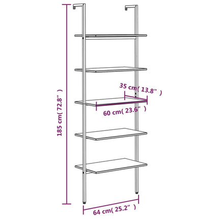Hylla 5 hyllplan ljusbrun och svart 64x35x185 cm