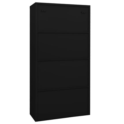 Dokumentskåp svart 90x40x180 cm stål och härdat glas
