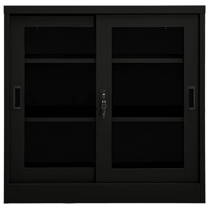 Dokumentskåp med skjutdörr svart 90x40x90 cm stål