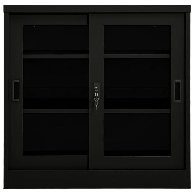 Dokumentskåp med skjutdörr svart 90x40x90 cm stål