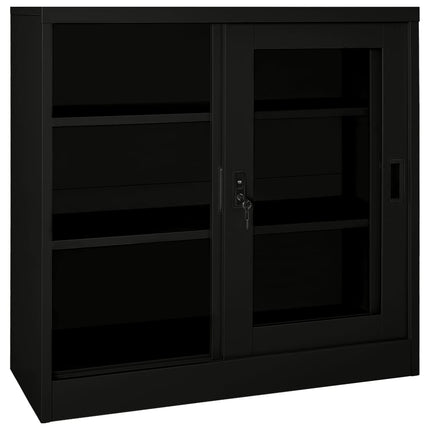 Dokumentskåp med skjutdörr svart 90x40x90 cm stål