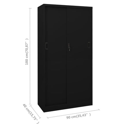 Dokumentskåp med skjutdörr svart 90x40x180 cm stål