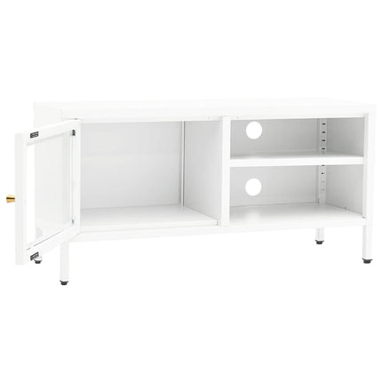 TV-bänk vit 90x30x44 cm stål och glas