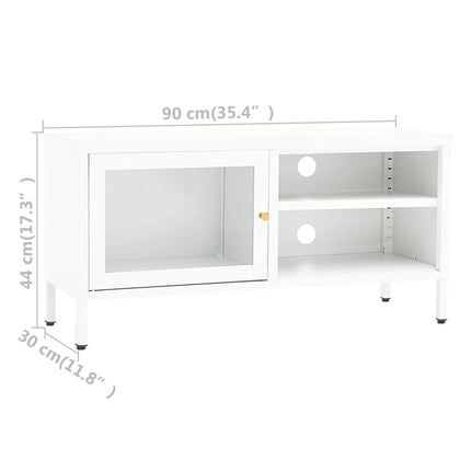 TV-bänk vit 90x30x44 cm stål och glas