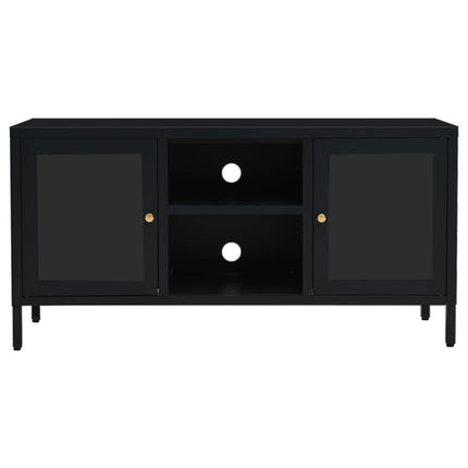 TV-bänk svart 105x35x52 cm stål och glas