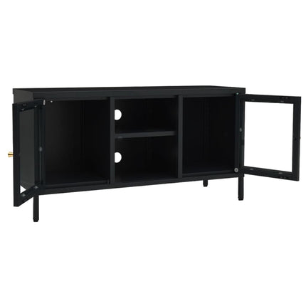TV-bänk svart 105x35x52 cm stål och glas