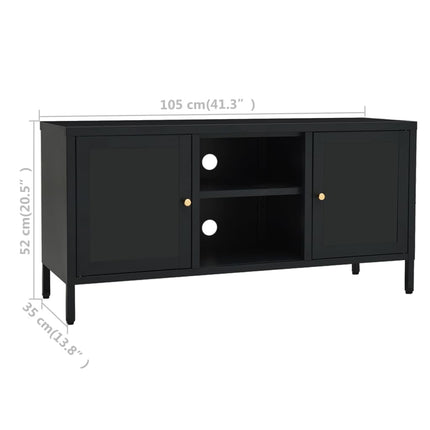 TV-bänk svart 105x35x52 cm stål och glas