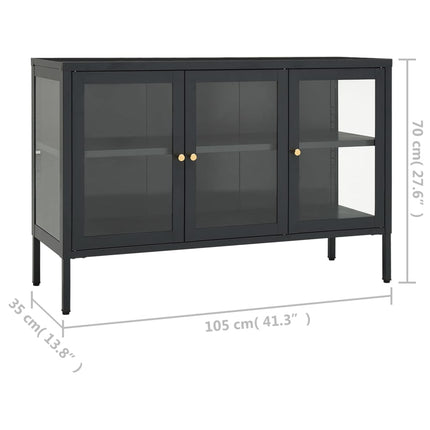 Skänk antracit 105x35x70 cm stål och glas