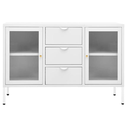 Skänk vit 105x35x70 cm stål och härdat glas