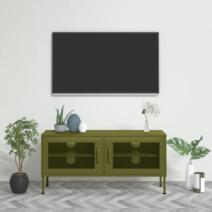 Tv-bänk olivgrön 105x35x50 cm stål