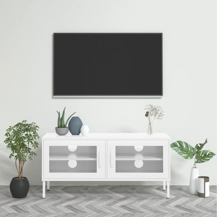 Tv-bänk vit 105x35x50 cm stål