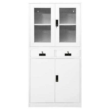 Dokumentskåp vit 90x40x180 cm stål och härdat glas