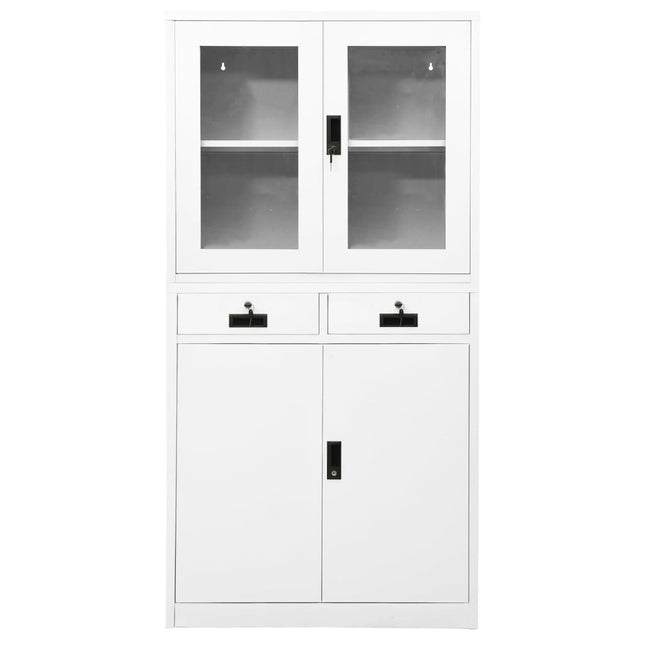 Dokumentskåp vit 90x40x180 cm stål och härdat glas