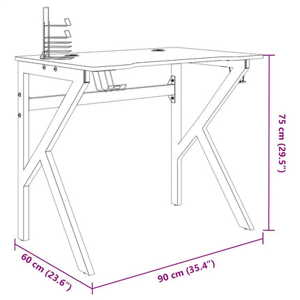 Gamingskrivbord med K-formade ben svart 90x60x75 cm
