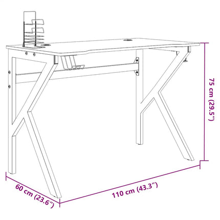 Gamingskrivbord med K-formade ben svart 110x60x75 cm