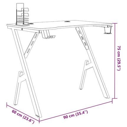 Gamingskrivbord med Y-formade ben svart 90x60x75 cm