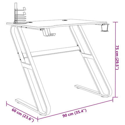 Gamingskrivbord med ZZ-formade ben svart 90x60x75 cm
