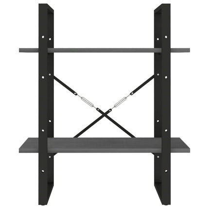 Bokhylla 2 hyllplan grå 60x30x70 cm massiv furu