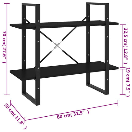 Bokhylla 2 hyllplan svart 80x30x70 cm konstruerat trä