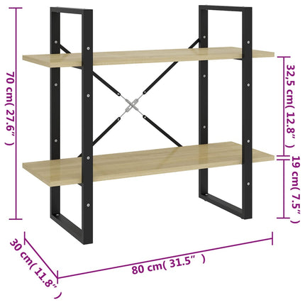 Bokhylla 2 hyllor sonoma-ek 80x30x70 cm konstruerat trä